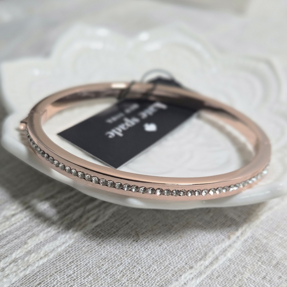 Kate Spade Ring It Up Crystal Pave Hinged Bangle Bracelet Rose Gold NWT $79